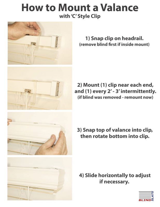 how to mount a window blind valance with c style clips instructions